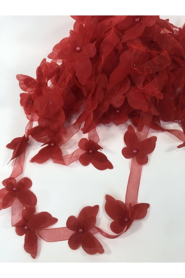 Red Laser Cut Butterfly Ribbon Organza Fabric Artificial Flower 13 Pieces Butterfly – Decorative Ribbon – Dek