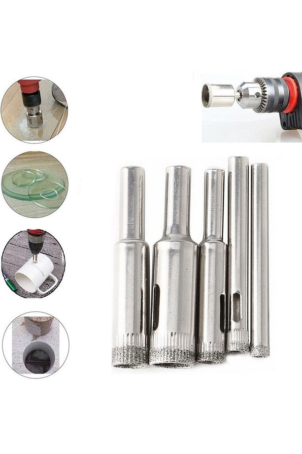 Mermer Granit Fayans Cam Yuvarlak Delme Pancı 3 4 5 6 8mm Elmas Uç Delik Açma Matkap Karot 5 Parça - 1