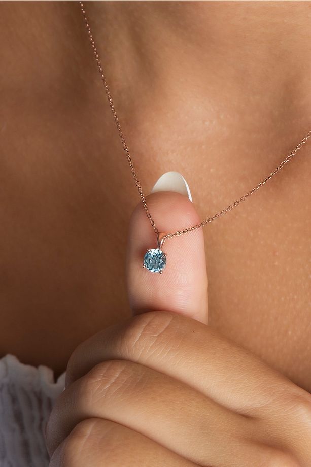 Minimal 6 mm Aquamarine Tek Taşlı Gümüş Kolye - 1