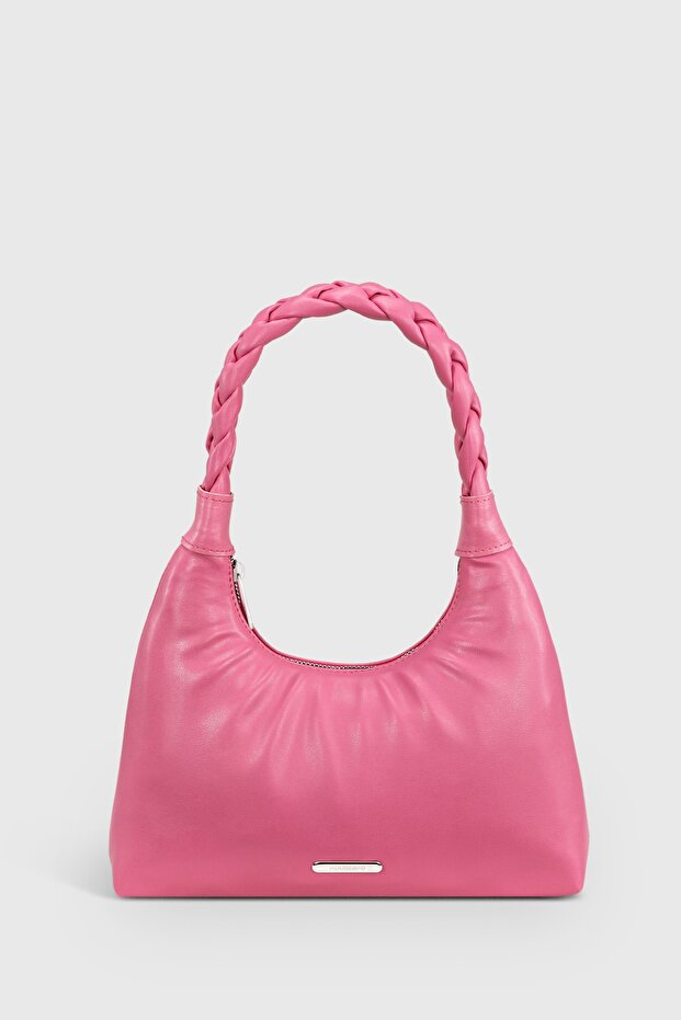 Women's Pink Knitted Handle Baguete Bag 215
