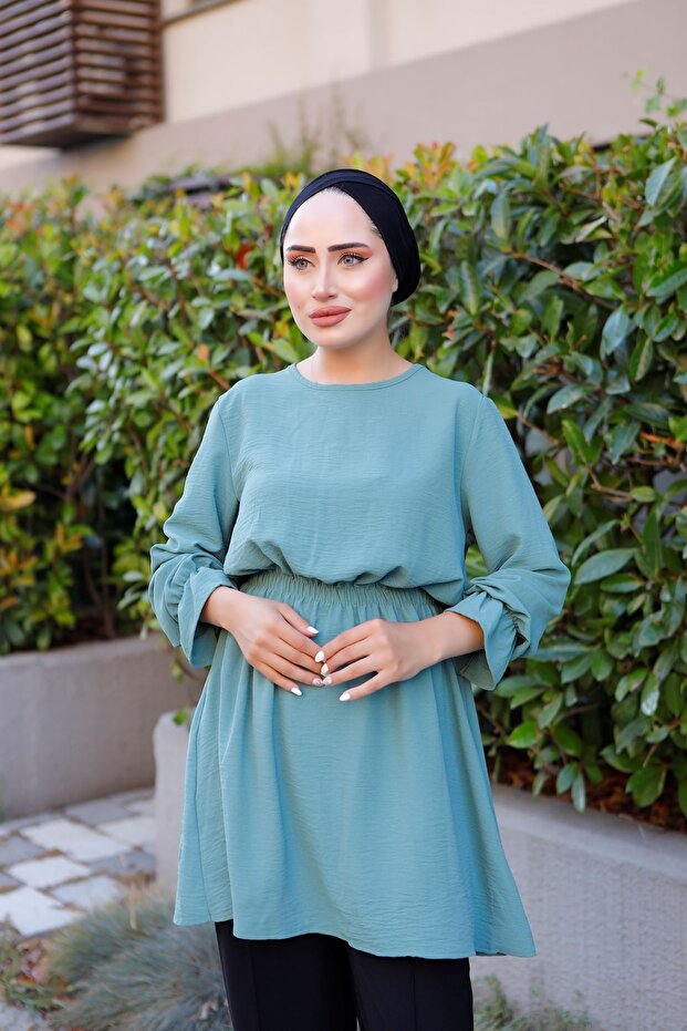 Women's Waist and Sleeve Gathered Ayrobin Tunic
