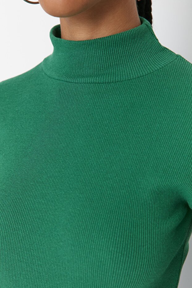 Zümrüt Fitted/Vücuda Oturan Dik Yaka Uzun Kol Fitilli Esnek Örme Bluz TWOAW21BZ0423 - 8