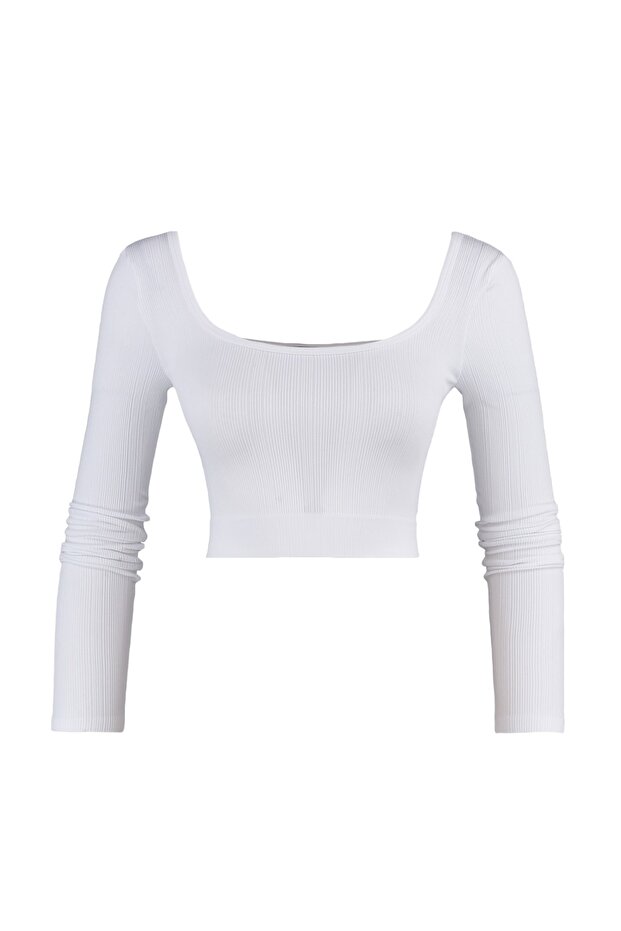 Weißes, nahtloses/nahtloses, extra dehnbares, gestricktes Sport-Top/Bluse TWOAW22BZ0450 - 6