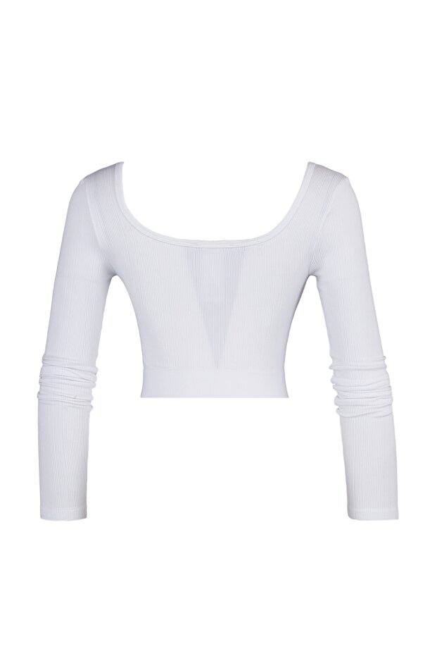 Weißes, nahtloses/nahtloses, extra dehnbares, gestricktes Sport-Top/Bluse TWOAW22BZ0450 - 8