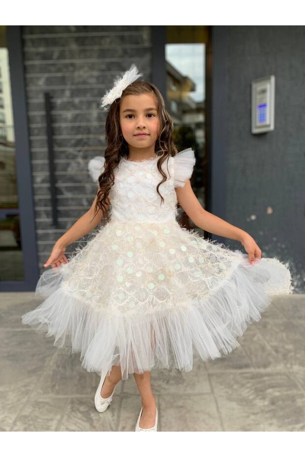 Tokalı Pullu Tüylü Elbıse - 2