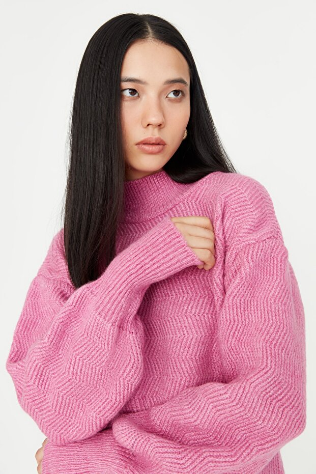 Rosa weich strukturierter Basic-Strickpullover TWOAW21KZ0204 - 3
