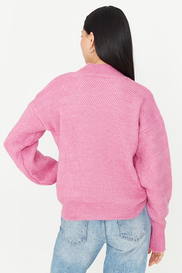 Rosa weich strukturierter Basic-Strickpullover TWOAW21KZ0204 - 5