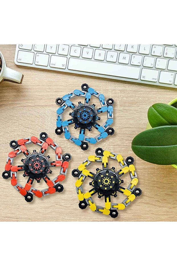 Sarı Fidget Spinners Dönüştürülebilir Zincir Robot Oyuncak Stres Çarkı 1 Adet - 3