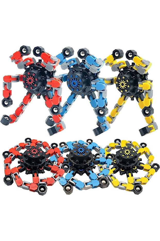 3 Adet Fidget Spinners Dönüştürülebilir Zincir Robot Oyuncak Stres Çarkı - 1