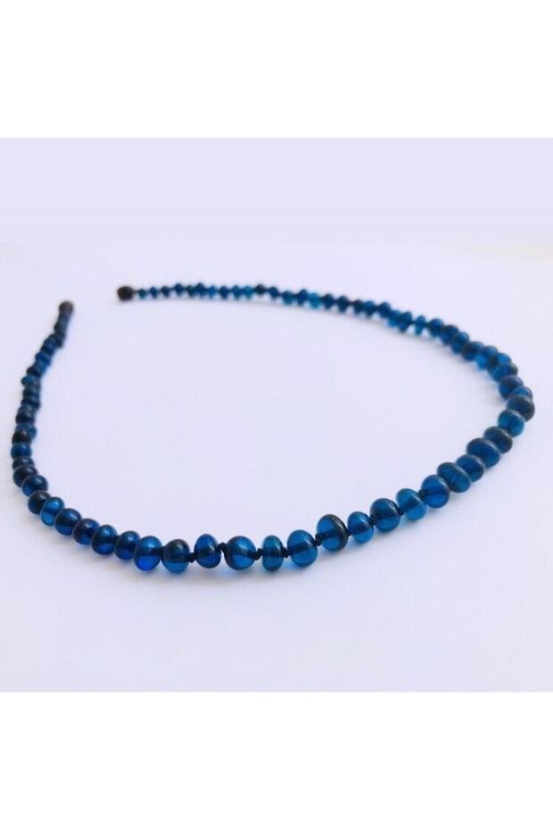 Sapphire Blue Certified Original Amber Baby Teeth Necklace 32-33 Cm