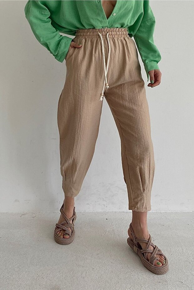 Ženske plisirane pantalone sa elastičnim strukom - 1