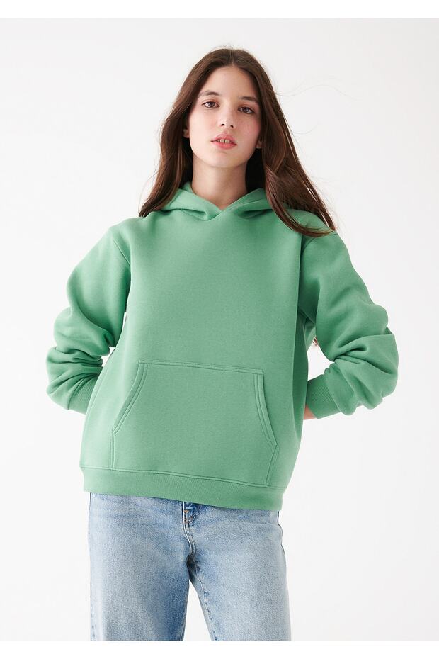 Kapüşonlu Yeşil Basic Sweatshirt 167299-71842 - 2