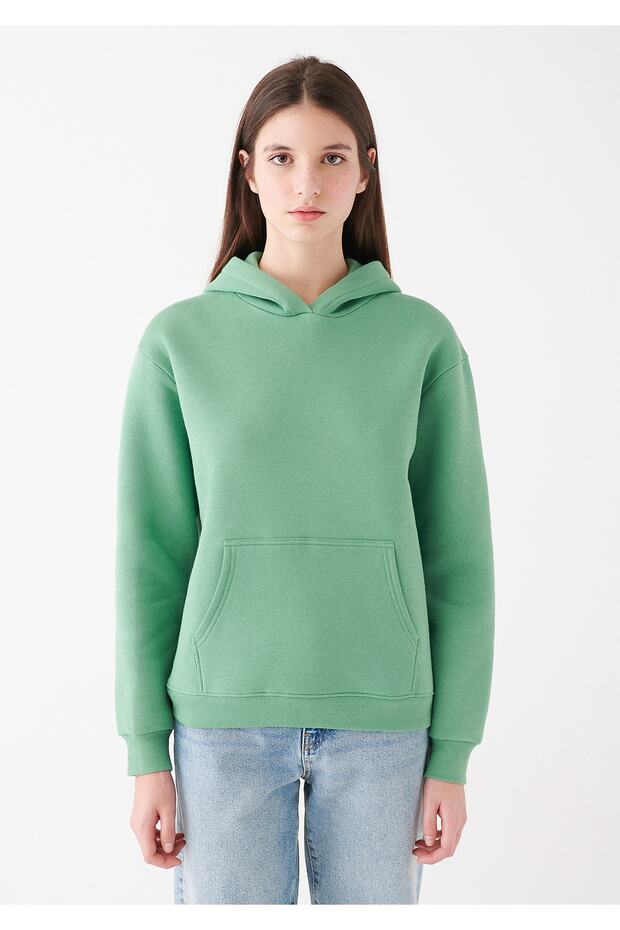 Kapüşonlu Yeşil Basic Sweatshirt 167299-71842 - 3