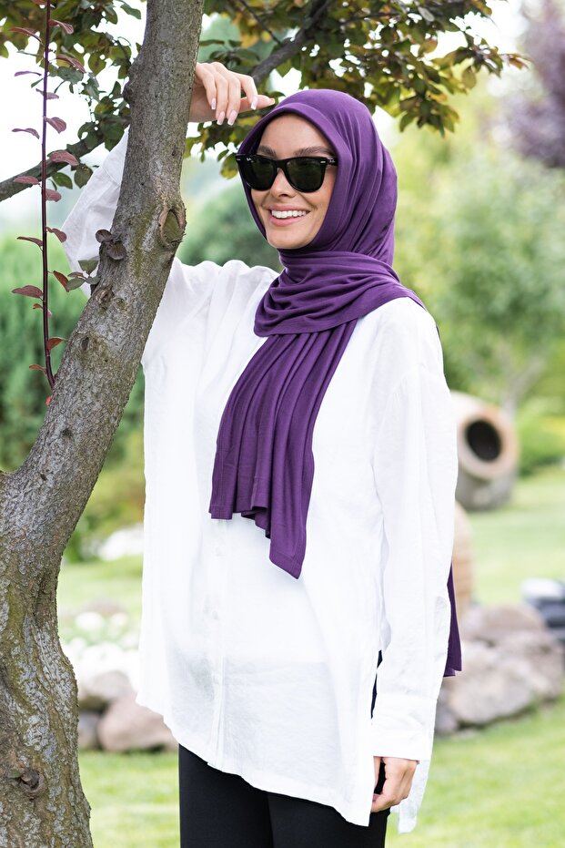 Combed Cotton Ready Practical Shawl Scarf Plum