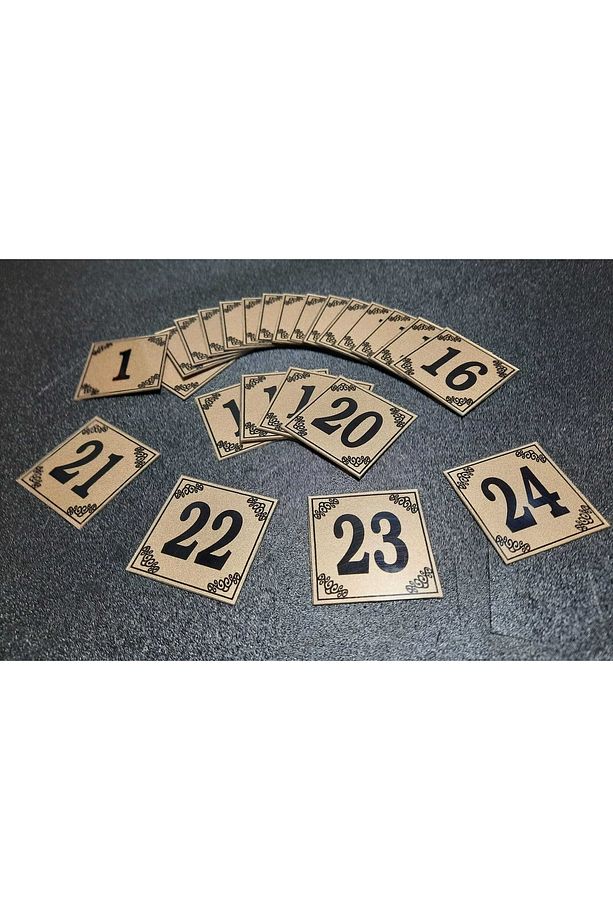 Kapı Numaraları No 1 Den 24 E 4x4 Cm Yapışkanlı Metalik Altınsarı Üzeri Siyah Baskı - 2