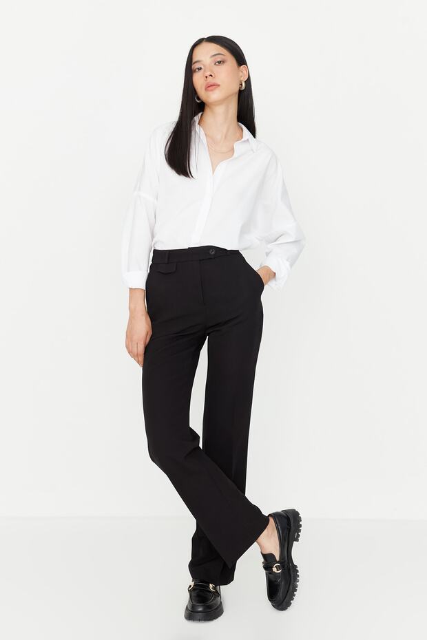 Black High Waist Wide Leg Woven Fabric Trousers Twoaw23Pl00240