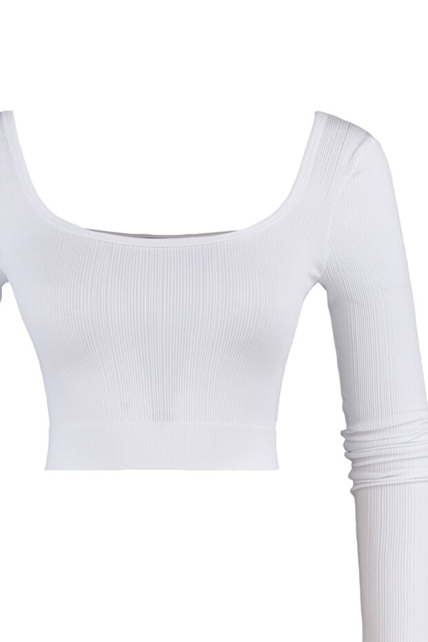 Weißes, nahtloses/nahtloses, extra dehnbares, gestricktes Sport-Top/Bluse TWOAW22BZ0450 - 7