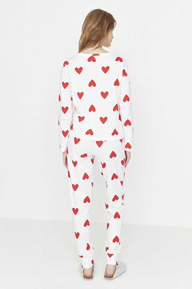 Beyaz %100 Pamuklu Kalpli Örme Pijama Takımı THMAW21PT0566 - 7
