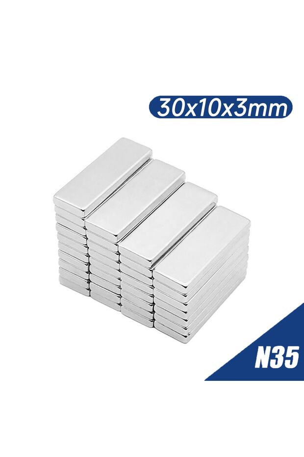 Köşeli Neodyum Mıknatıs Dikdörtgen 30x10x3 Mm - 5 Adet - 3