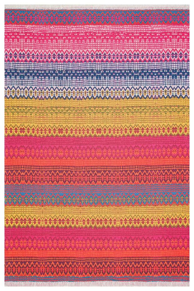 Cotton 547 Vibrant Multicolored Fuchsia Orange Woven Base Rug
