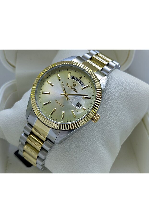 Silver Double Color Steel Men Wrist Watch