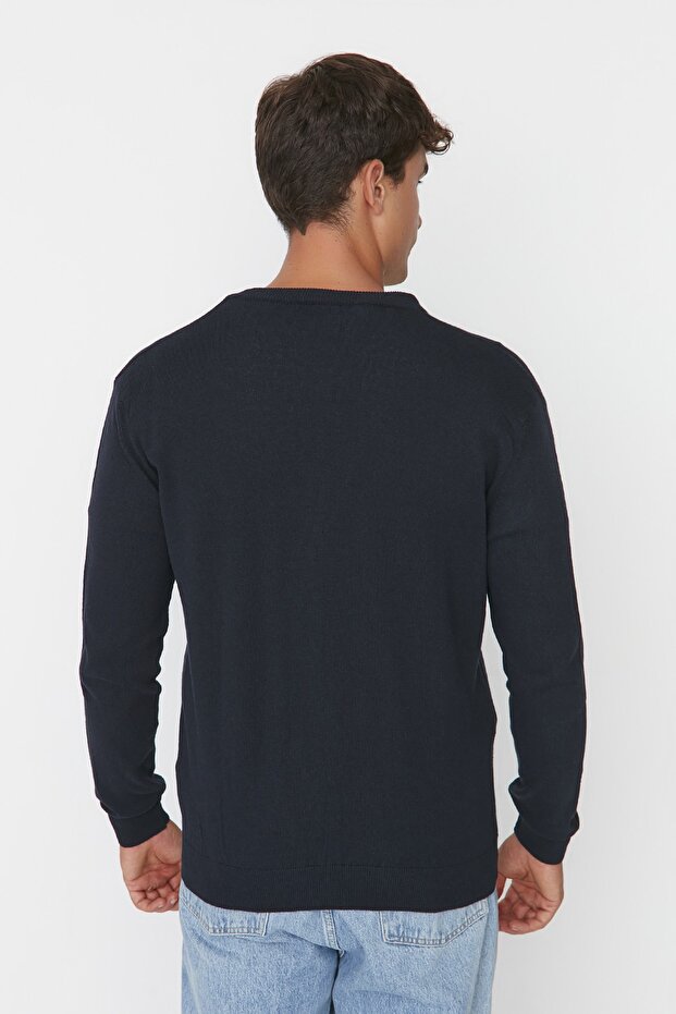 Lacivert Erkek Slim Fit Pamuklu V Yaka Düğmeli Hırka TMNAW21HI0274 - 9