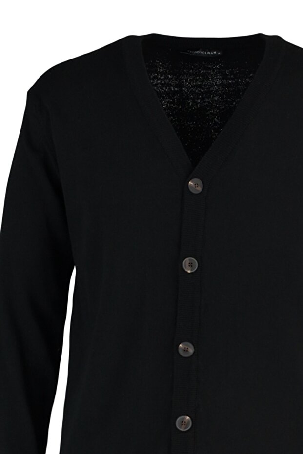 Siyah Slim Fit Pamuklu V Yaka Düğmeli Hırka TMNAW21HI0274 - 7