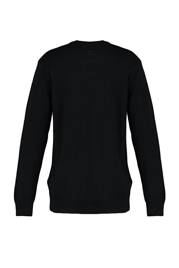 Siyah Slim Fit Pamuklu V Yaka Düğmeli Hırka TMNAW21HI0274 - 8