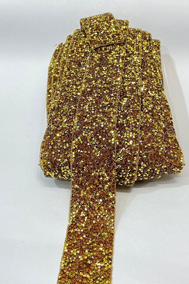 Brown Gold Wide Iron-On Stone Strip – Decorative Strip, Stylish Design, Women's Accessory – Decor