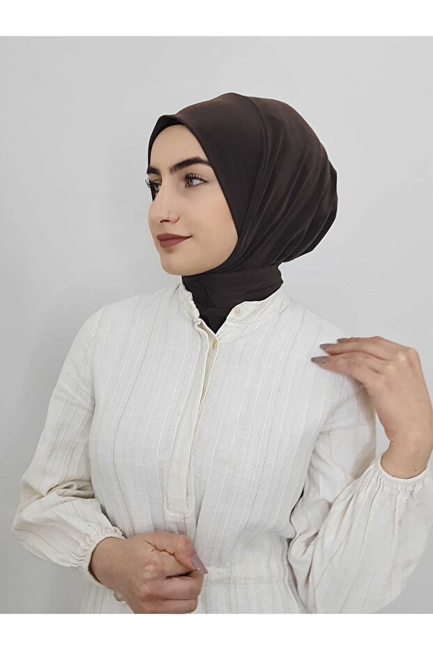 Women's Brown Snap Bonnet Hijab Scarf