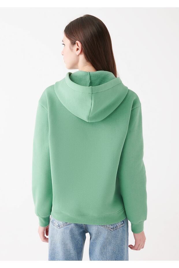 Kapüşonlu Yeşil Basic Sweatshirt 167299-71842 - 4
