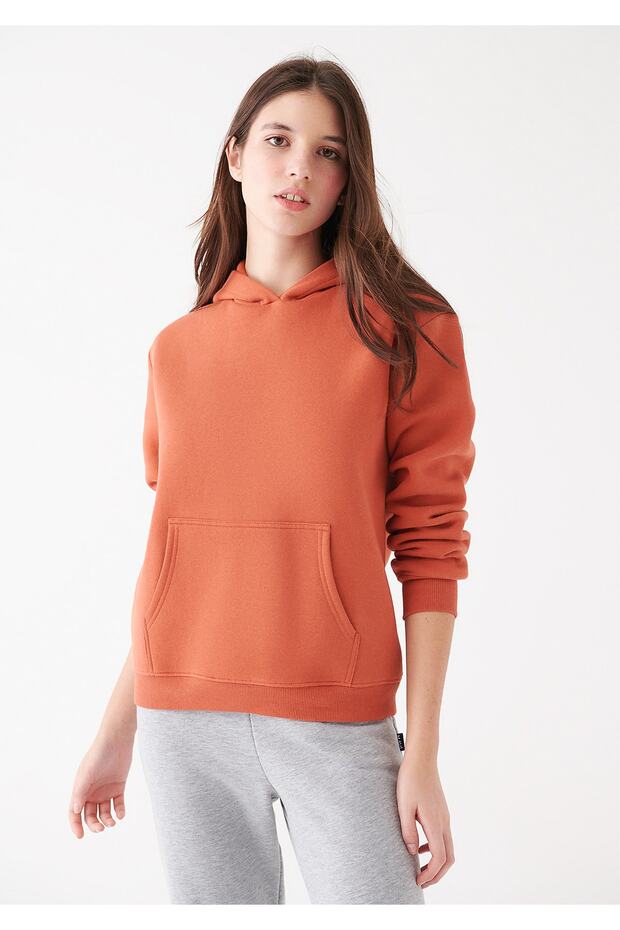 Kadın Kapüşonlu Turuncu Basic Sweatshirt 167299-70233