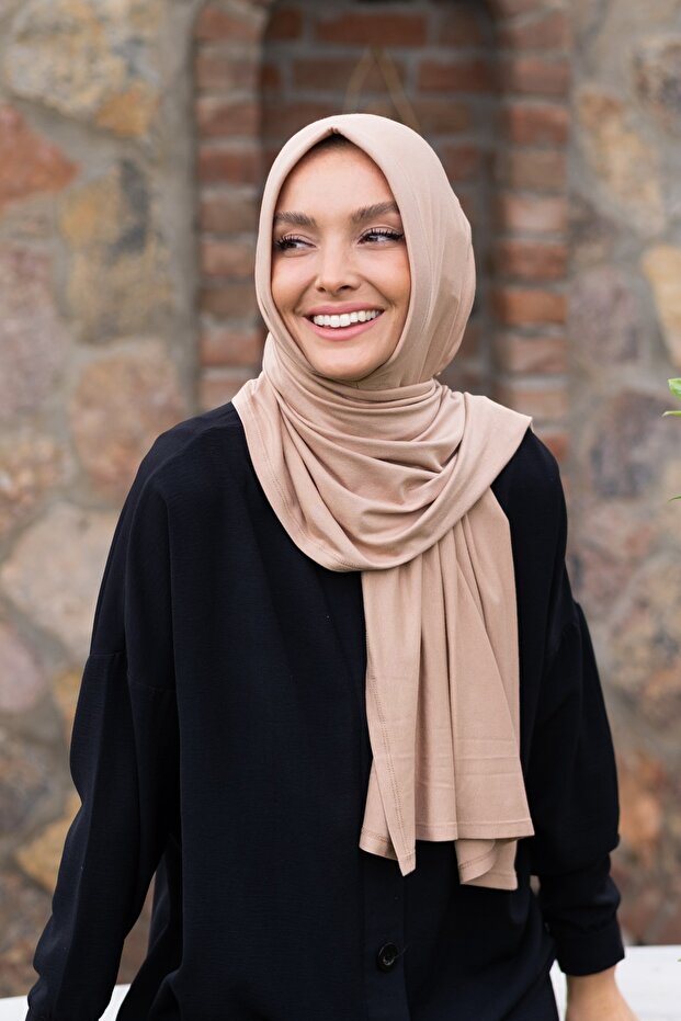 شال جاهز من القطن الممشط بني فاتح - 1