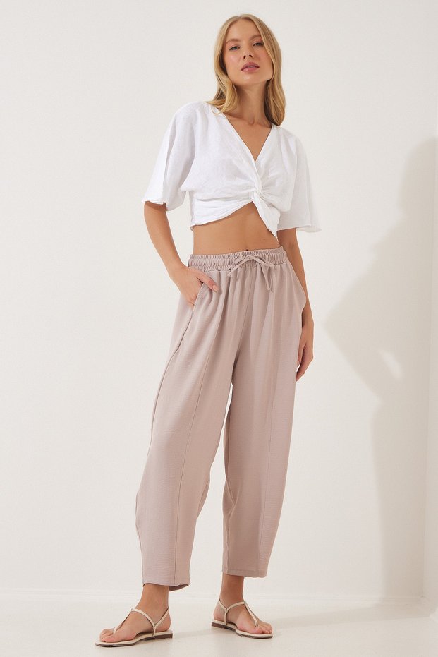 Women's Cream Linen Shalwar Trousers CI00036