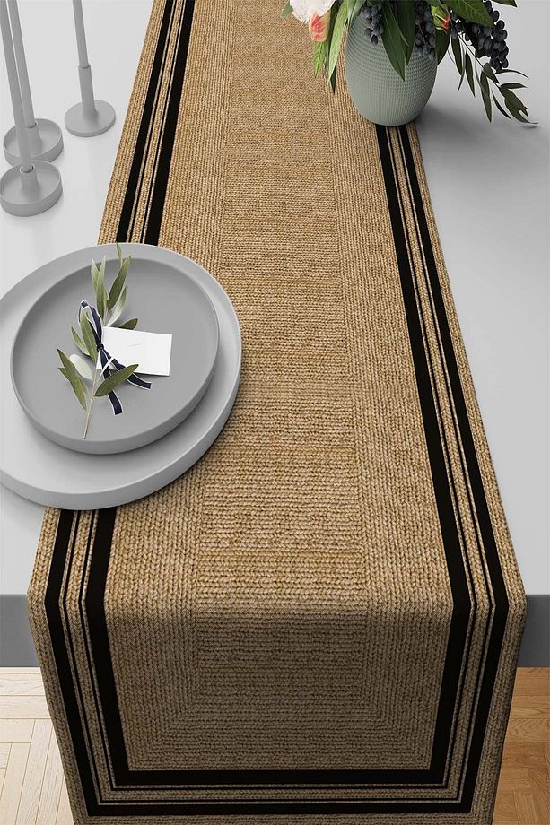 40x140cm Runner Masa Örtüsü Premium Tay Tüyü Dokuma Leke Tutmaz Kumaş Hasır Görünümlü Rnr190 - 1