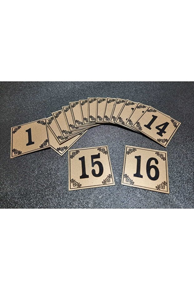 Kapı Numaraları No 1 Den 16 E 4x4 Cm Yapışkanlı Metalik Altınsarı Üzeri Siyah Baskı - 2