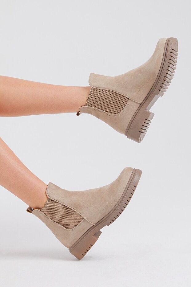 Női krémszínű velúr rugalmas, kényelmes penészcsizma - 3