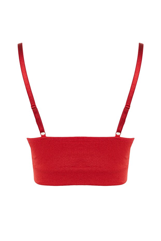 Kırmızı Seamless/Dikişsiz İp Askılı Dolgusuz Balensiz Kaplı Bralette Örme Sütyen THMAW22SU0043 - 11