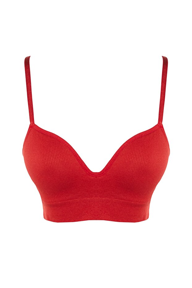 Kırmızı Seamless/Dikişsiz İp Askılı Dolgusuz Balensiz Kaplı Bralette Örme Sütyen THMAW22SU0043 - 9