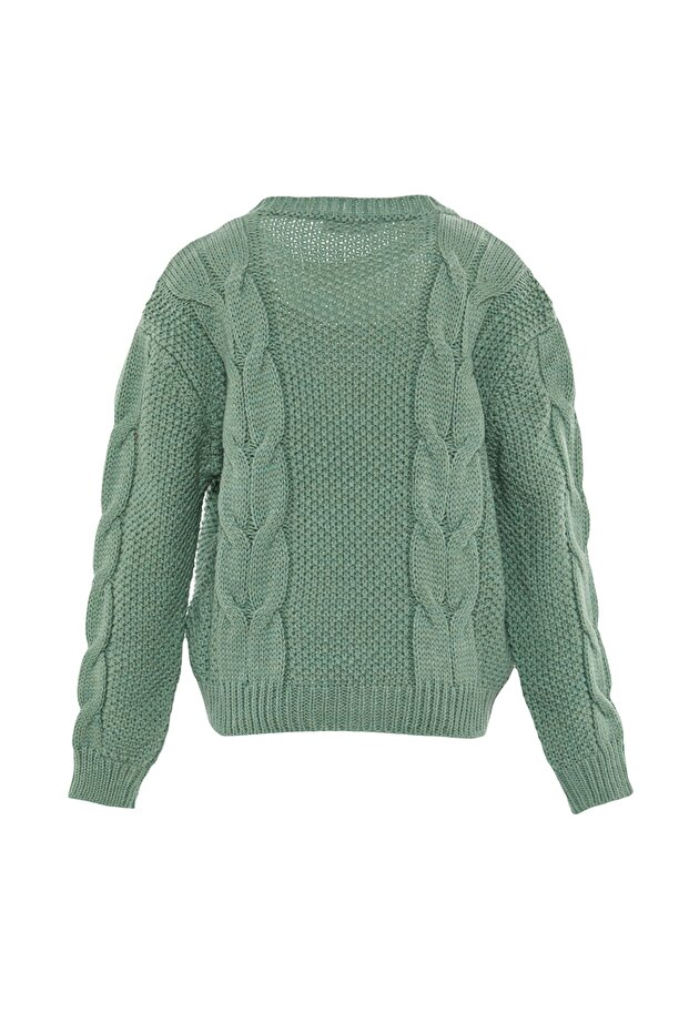 Mintfarbener, detaillierter Strickpullover für Mädchen TKDAW23KZ00016 - 8