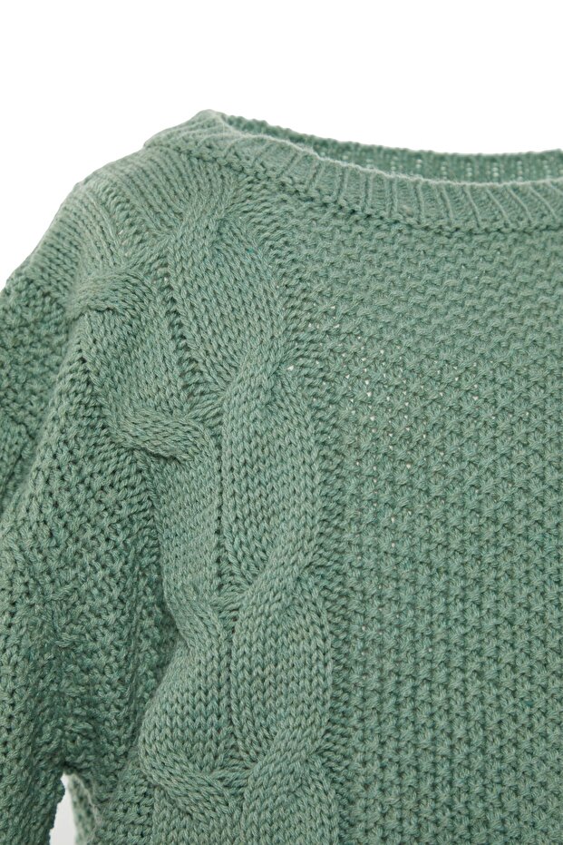 Mintfarbener, detaillierter Strickpullover für Mädchen TKDAW23KZ00016 - 7