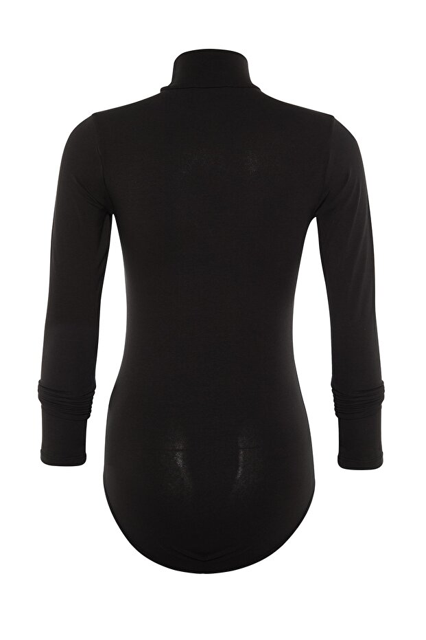 Siyah Pamuklu Balıkçı Yaka Uzun Kollu Çıtçıtlı Örme Body THMAW23BD00033 - 7