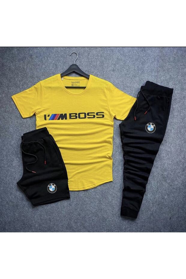 Shorts-Sweatpants-T-Shirt Slim Fit 3-Piece Bmw Set Combination Bottom Top