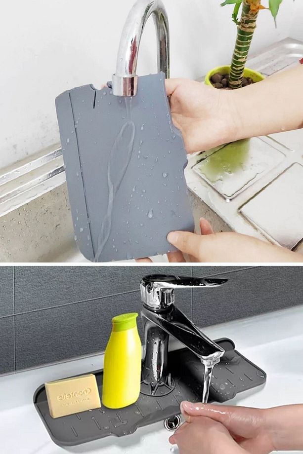 ® Lavabo Için Silikon Esnek Mat Musluk Sapı Damlama Tutucu Raf Mutfak Tezgahı Sıçrama Koruma - 3