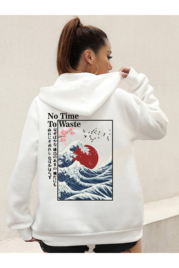 Women's White Notime Printed Oversize Sweatshirt