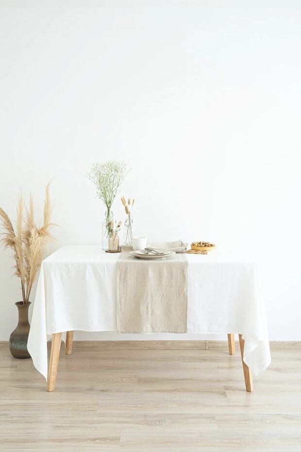 Yıkanmış Keten Bej Runner - 4