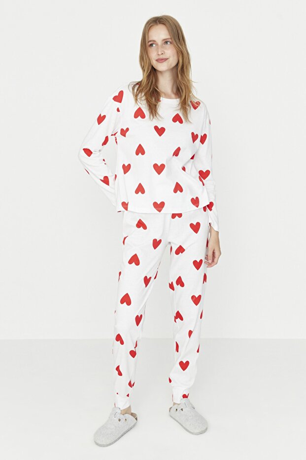 Beyaz %100 Pamuklu Kalpli Örme Pijama Takımı THMAW21PT0566 - 3