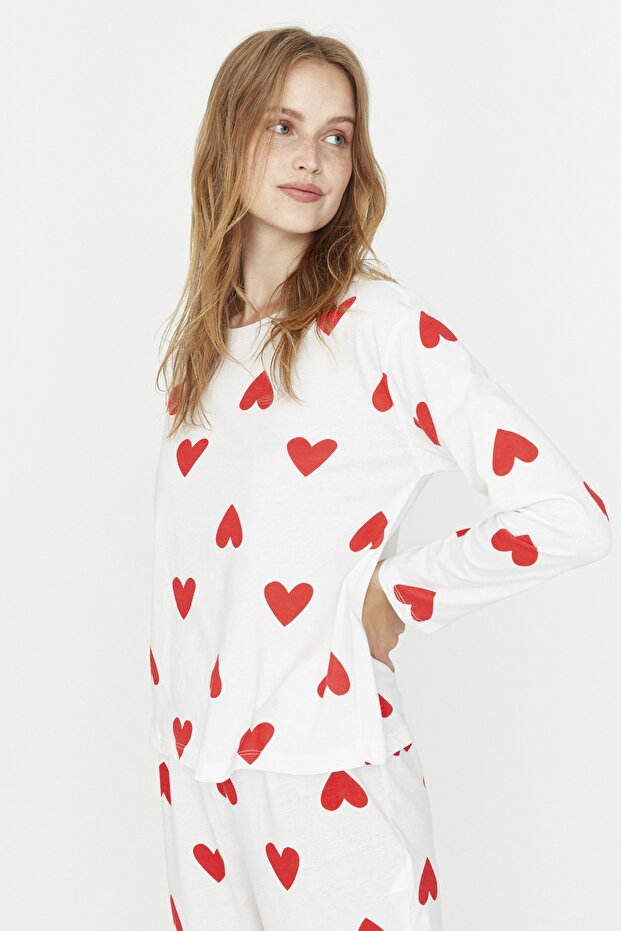 Beyaz %100 Pamuklu Kalpli Örme Pijama Takımı THMAW21PT0566 - 4