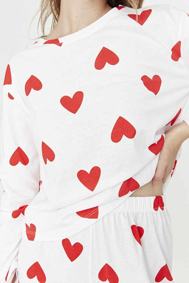 Beyaz %100 Pamuklu Kalpli Örme Pijama Takımı THMAW21PT0566 - 5
