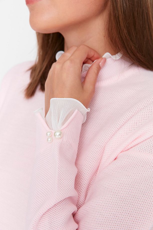 Pembe Kolu İnci Detaylı Triko Kazak TCTAW23AK00027 - 4
